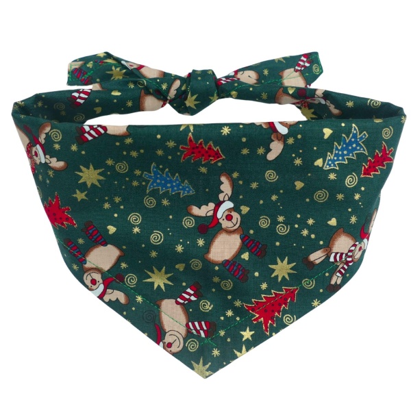 Jolly Rudolph Christmas Dog Bandana (Green)