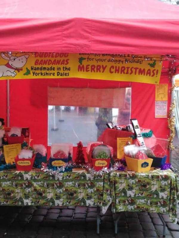 Dudiedog Bandanas Christmas market stall in Skipton
