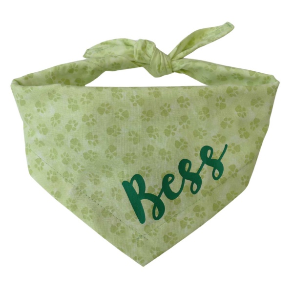 Puppy Paws Dog Bandana With Printed Name (Green)